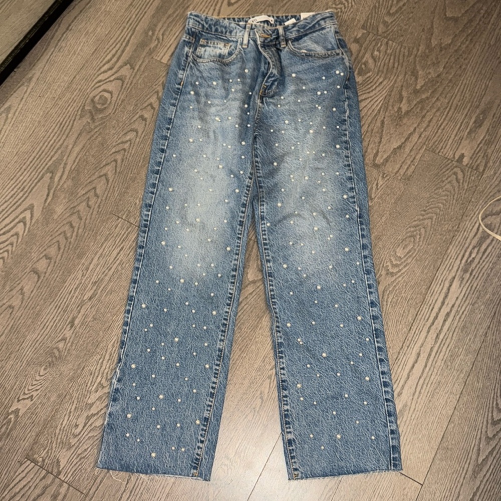 NEW Zara pearl embellished jeans